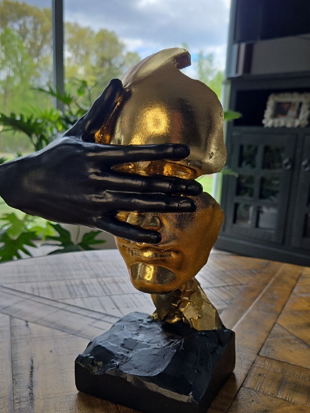Modern Gold & Black Abstract Face Sculpture by